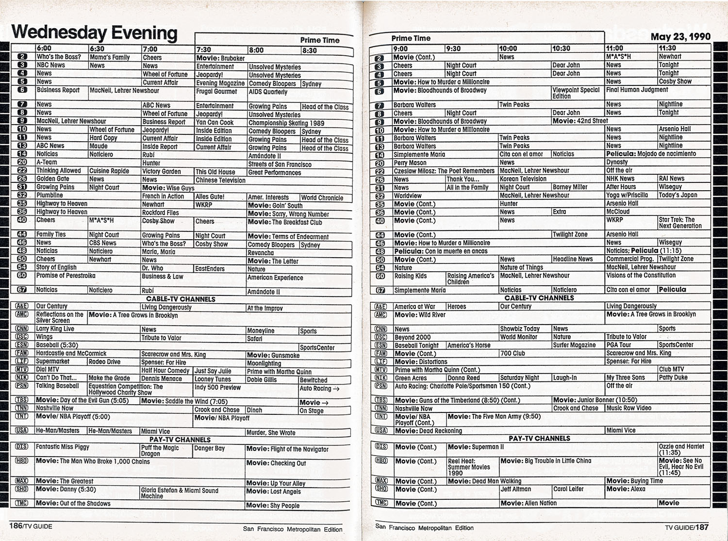 A historical newspaper page with a printed TV-listings grid